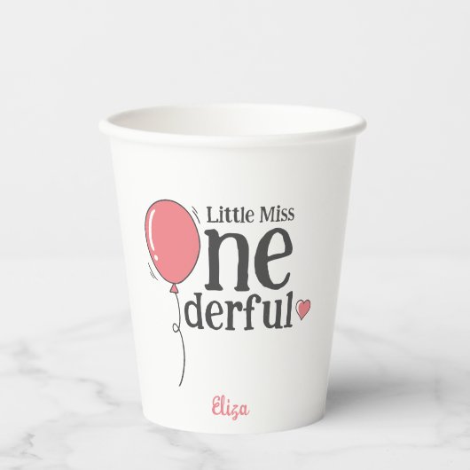 Kleine Miss Onederful Eerste Verjaardag Roze Custo Papieren Bekers (Voorkant)