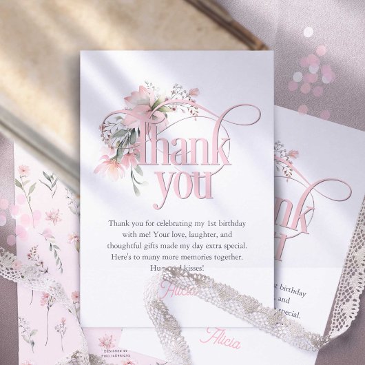 Kleine Miss Onederful Elegant Meisje 1e Verjaardag Bedankkaart