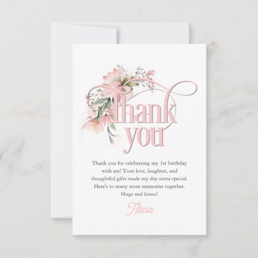 Kleine Miss Onederful Elegant Meisje 1e Verjaardag Bedankkaart (Voorkant)