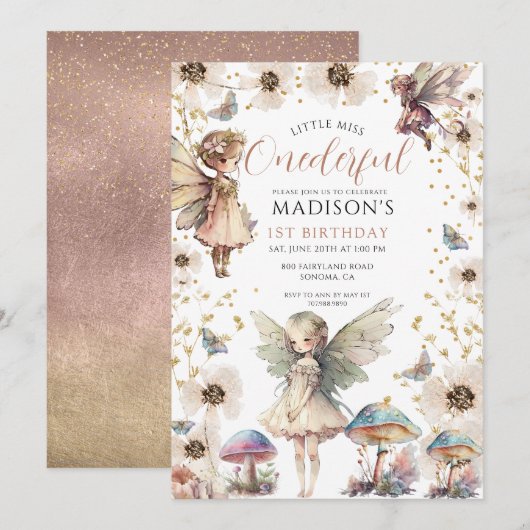Kleine Miss ONEderful Fairy Meisje's 1e Verjaardag Kaart (Voorkant / Achterkant)