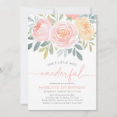 Kleine Miss Onederful Floral 1e Verjaardag Kaart (Voorkant)