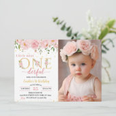 Kleine Miss Onederful Floral Verjaardag uitnodigin Kaart (Staand voorkant)