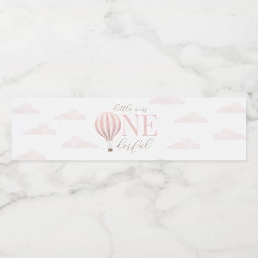 Kleine Miss Onederful Hete Luchtballon 1e Verjaard Waterfles Etiket (Enkel label)