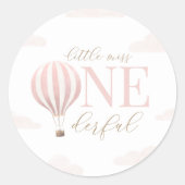 Kleine Miss Onederful Hete Luchtballon Verjaardag Ronde Sticker (Voorkant)