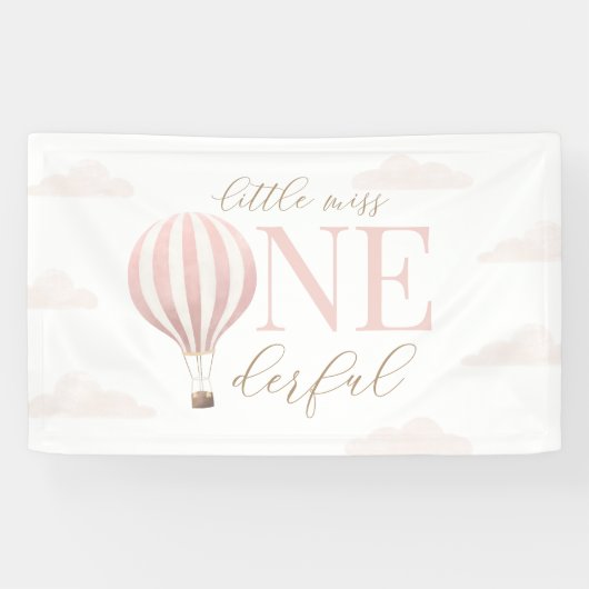 Kleine Miss Onederful Hete Luchtballon Verjaardag Spandoek (Horizontaal)