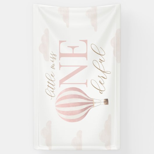 Kleine Miss Onederful Hete Luchtballon Verjaardag Spandoek (Verticaal)