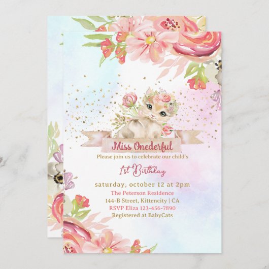 Kleine Miss Onederful Kitten 1e Verjaardag Kaart (Voorkant / Achterkant)