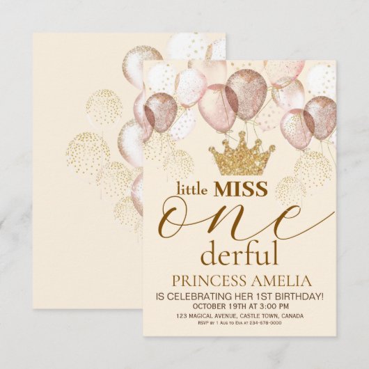 Kleine Miss Onederful Kroonprinses 1e verjaardag Kaart (Voorkant / Achterkant)