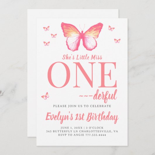 Kleine Miss Onederful Pink Boho 1e verjaardag Kaart (Voorkant / Achterkant)