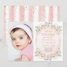 Kleine Miss ONEderful Pink Gold Floral Birthday Kaart