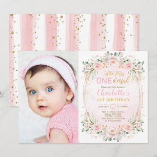 Kleine Miss ONEderful Pink Gold Floral Birthday Kaart
