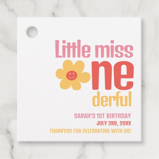 Kleine Miss Onederful Retro Groovy Eerste Verjaard Bedankjes Labels (Voorkant)