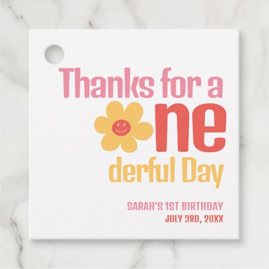 Kleine Miss Onederful Retro Groovy Eerste Verjaard Bedankjes Labels (Voorkant)