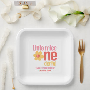 Kleine Miss Onederful Retro Groovy Eerste Verjaard Papieren Bordje