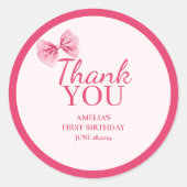 Kleine Miss Onederful Roze boog Eerste Verjaardag Ronde Sticker (Voorkant)