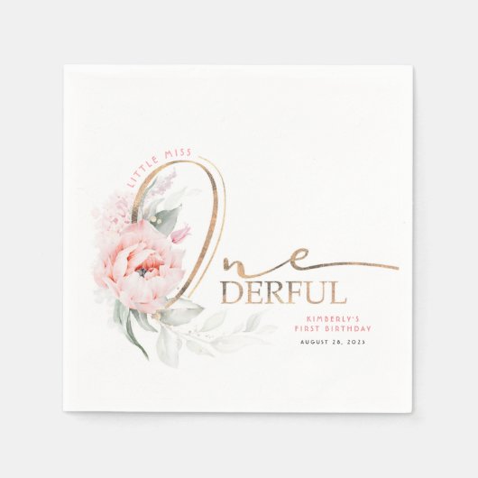 Kleine Miss Onederful Schattigee Bloemen 1e Verjaa Servet (Voorkant)