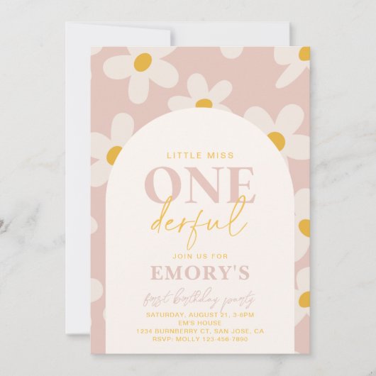 Kleine Miss Onederful uitnodiging | Retrobloem (Voorkant)