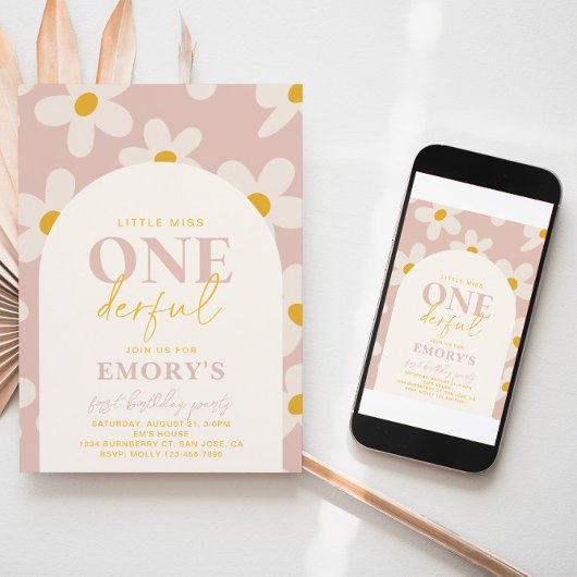 Kleine Miss Onederful uitnodiging | Retrobloem