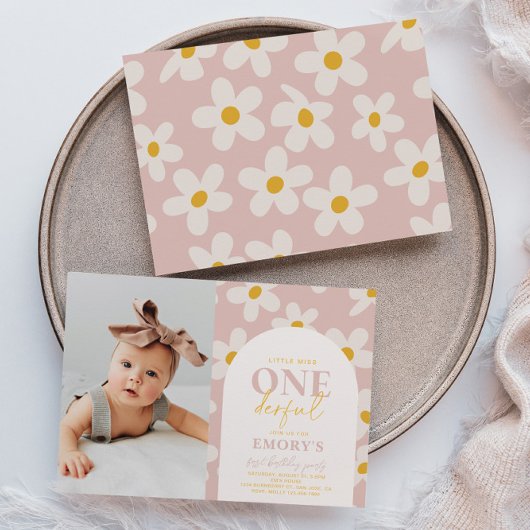 Kleine Miss Onederful uitnodiging | Retrobloem