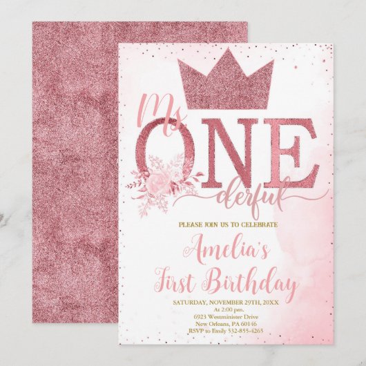 Kleine Miss Onederful verjaardag, eerste verjaarda Kaart (Voorkant / Achterkant)