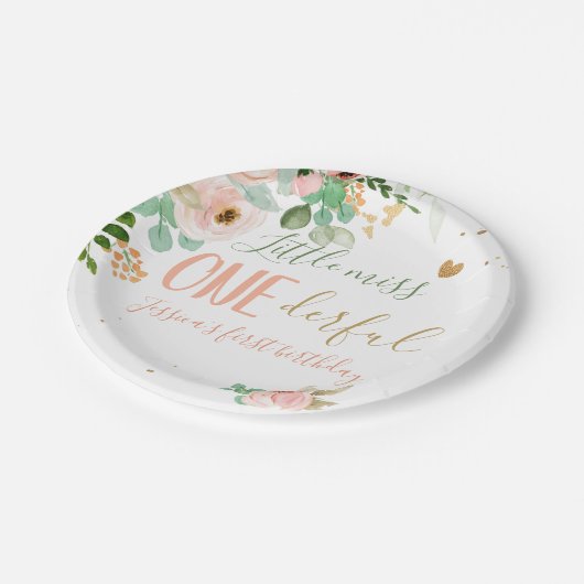 Kleine Miss Onederful Verjaardag Roze Meisje Bloem Papieren Bordje (Gekanteld)