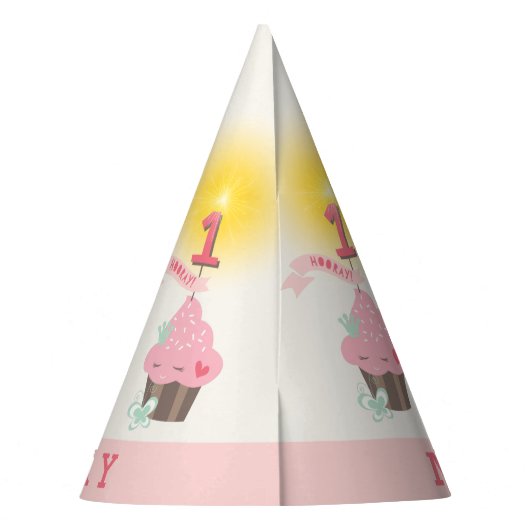 Kleine Miss Pink Cupcake Schattige Meisje's 1e Ver Feesthoedjes (Achterkant)