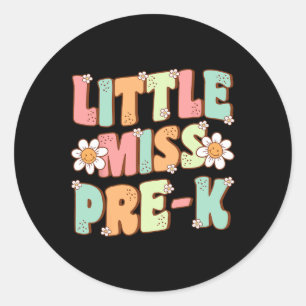 Kleine Miss Pre-K Meisjes Terug naar School Retro  Ronde Sticker