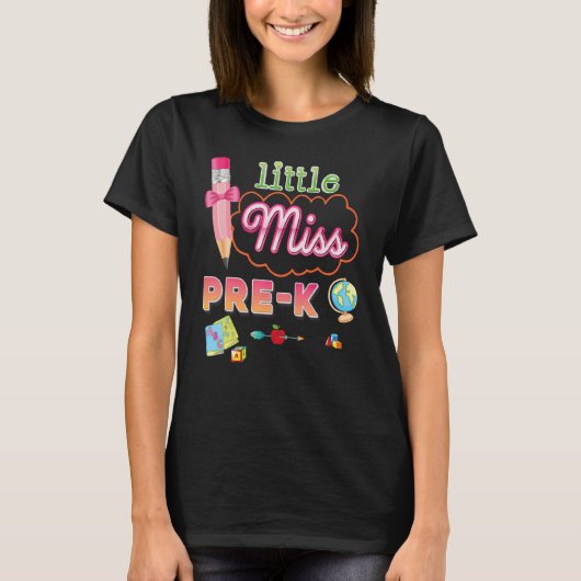 Kleine Miss Pre K potlood boog terug naar school K T-shirt (Voorkant)