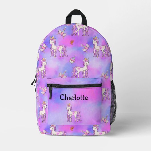 Kleine Miss Prinses Eenhoorn Pastel Regenbogen Bedrukte Rugzak (Voorkant)