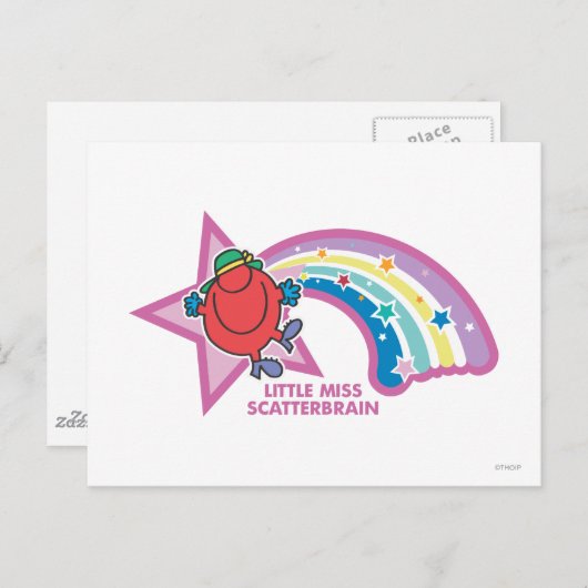 Kleine Miss Scatterbrain | Regenboog en sterren Briefkaart (Voorkant / Achterkant)