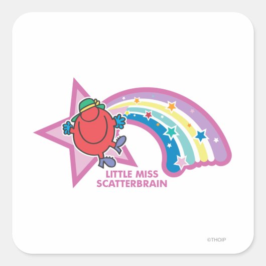 Kleine Miss Scatterbrain | Regenboog en sterren Vierkante Sticker (Voorkant)