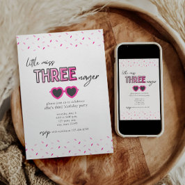 Kleine Miss Threenager 3e verjaardag uitnodiging