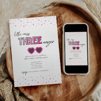 Kleine Miss Threenager 3e verjaardag uitnodiging