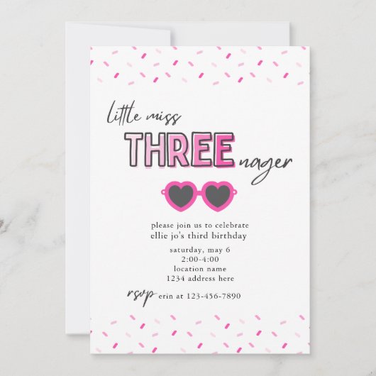 Kleine Miss Threenager 3e verjaardag uitnodiging (Voorkant)