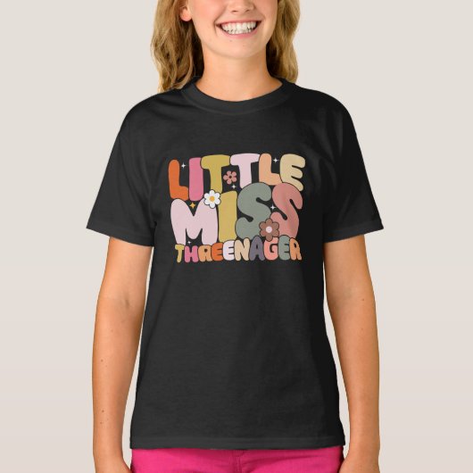 Kleine Miss Threenager Meisje Derde Verjaardag Lee T-shirt (Voorkant)