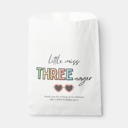 Kleine Miss Threenager Party Favor Bag Bedankzakje (Voorkant)