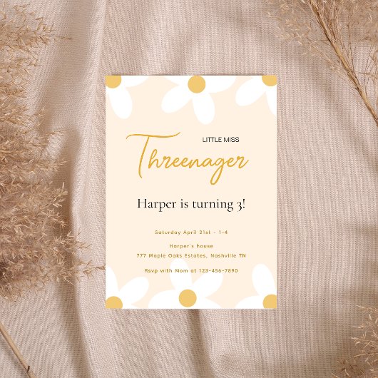 Kleine Miss Threenager Pink Daisy Verjaardag Kaart