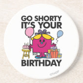 Kleine Miss Verjaardag | Go Shorty versie 18 Zandsteen Onderzetter (Voorkant)