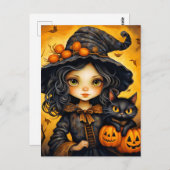 Kleine Miss Witch | Happy Halloween Briefkaart (Voorkant / Achterkant)