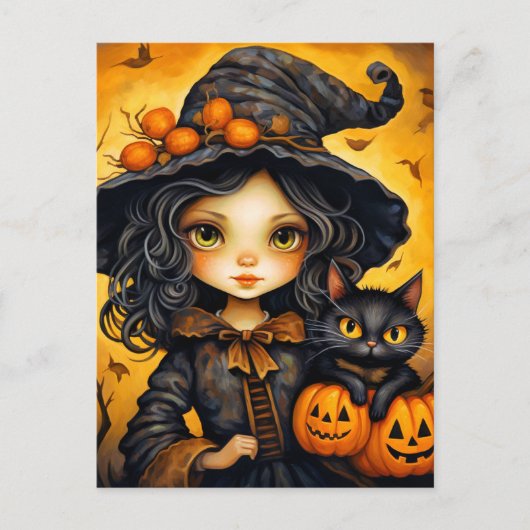 Kleine Miss Witch | Happy Halloween Briefkaart (Voorkant)