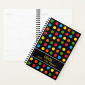 Kleine moderne zwarte veelkleurige polka dot planner (Display)