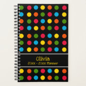 Kleine moderne zwarte veelkleurige polka dot planner (Voorkant)