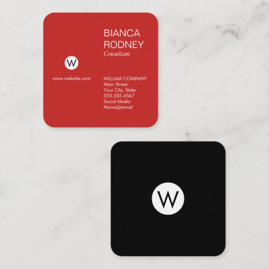 Kleine Monogram (Rood / Zwart) Vierkante Visitekaartje (Voorkant / Achterkant)