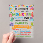 Kleine Monster 2e verjaardag Acryl Uitnodigingen (Insitu (Draagbaar))