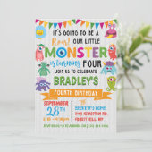 Kleine Monster 4e verjaardag Kaart (Staand voorkant)