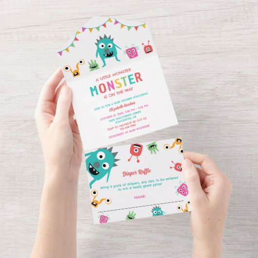 Kleine Monster Baby shower Luier Raffle Kaart (Afscheurbaar)