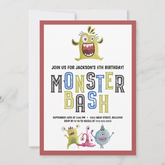 Kleine Monster Bash Verjaardag Kaart (Voorkant)