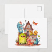 Kleine Monster bauen ein Haus. Einweihungsparty. Briefkaart (Voorkant / Achterkant)