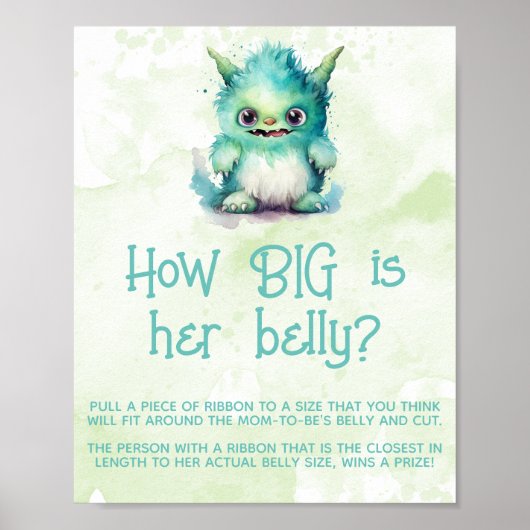 Kleine Monster Boy Baby shower Grote Buik Game Sig Poster (Voorkant)