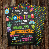 Kleine Monster Chalkboard 4th Birthday Kaart
